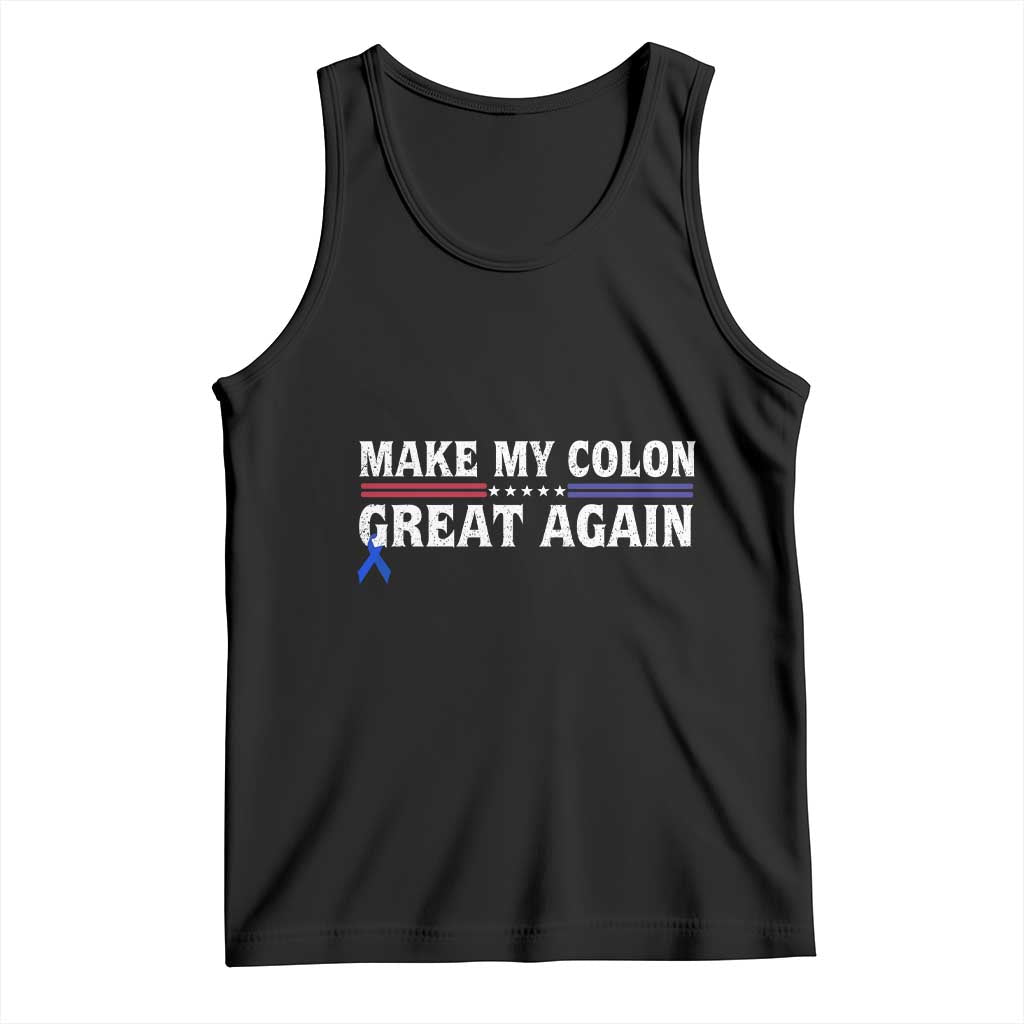 Make My Colon Great Again Tank Top Colorectal Cancer Awareness Vintage Star Blue Ribbon