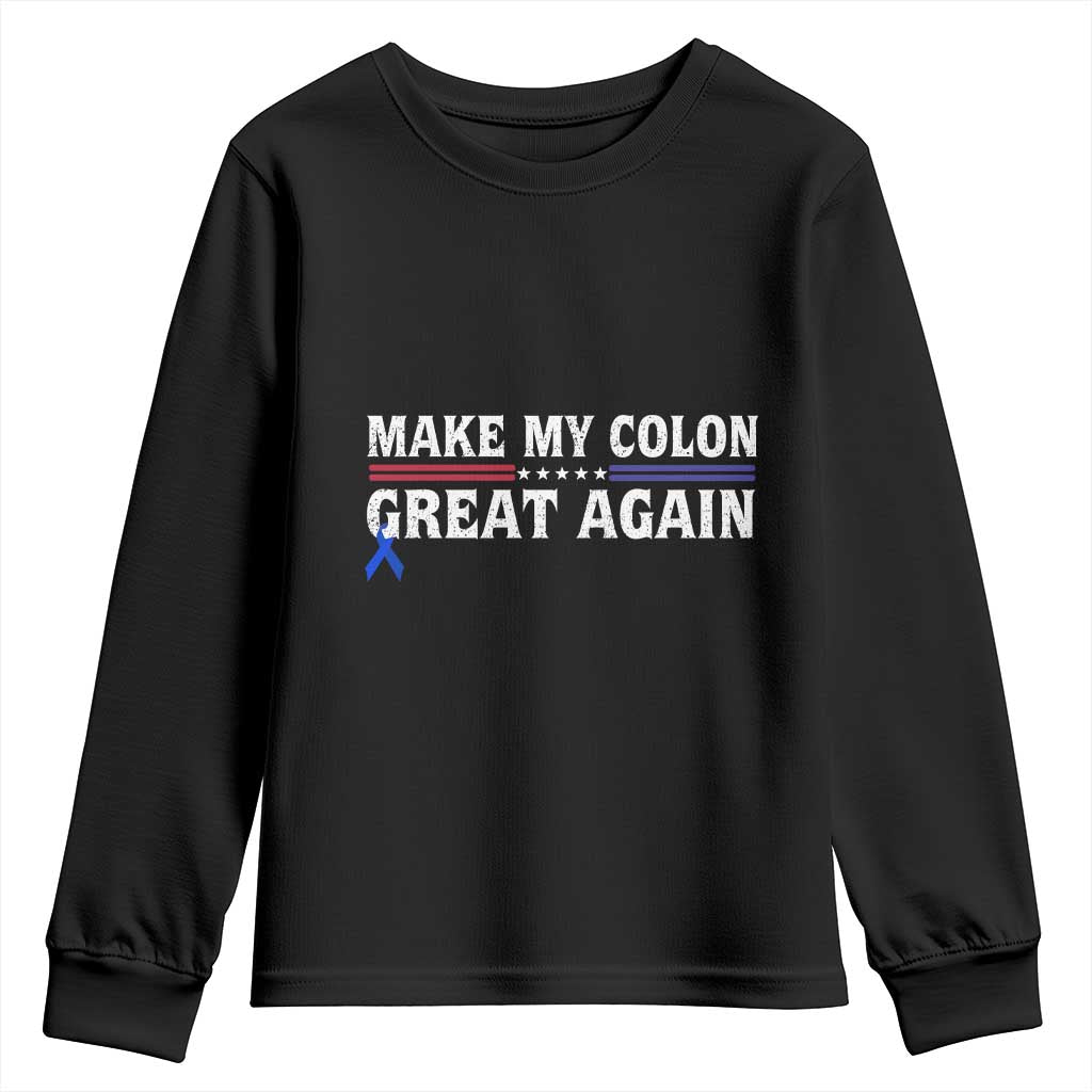 Make My Colon Great Again Youth Sweatshirt Colorectal Cancer Awareness Vintage Star Blue Ribbon