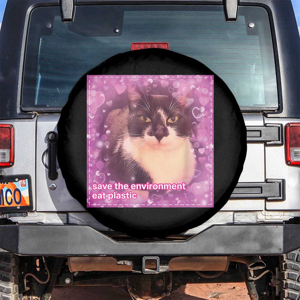 Funny Save The Environment Eat Plastic Spare Tire Cover Cat Meme