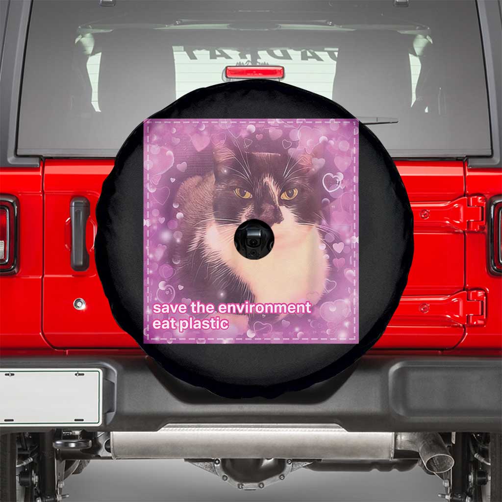 Funny Save The Environment Eat Plastic Spare Tire Cover Cat Meme