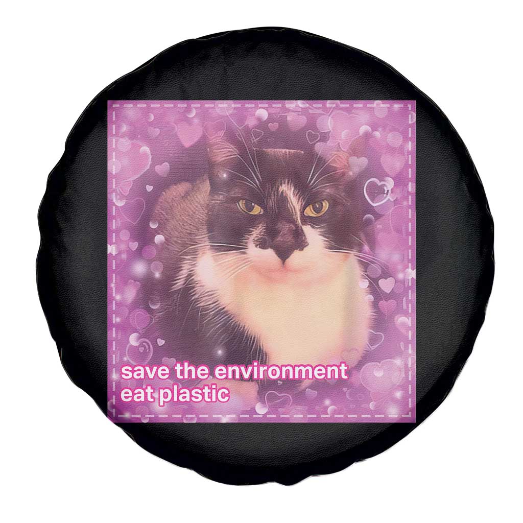 Funny Save The Environment Eat Plastic Spare Tire Cover Cat Meme