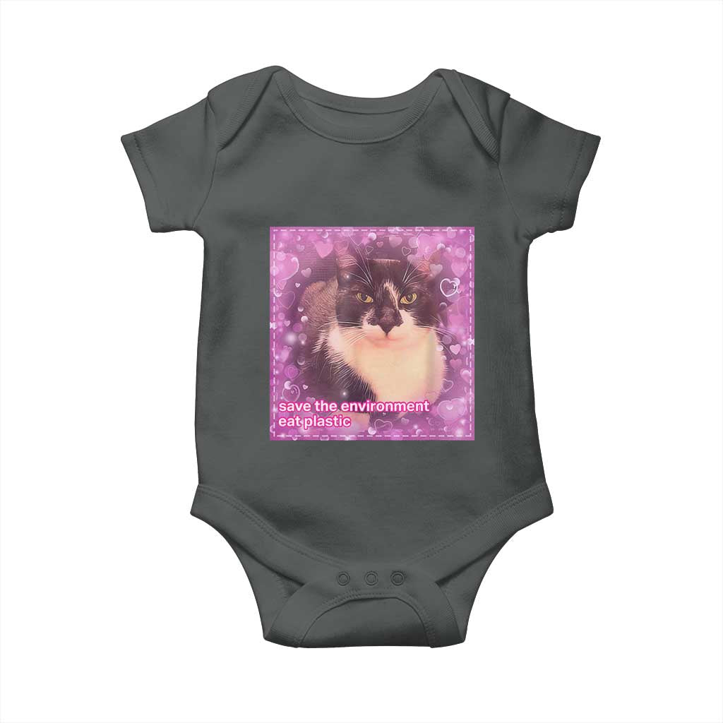 Funny Save The Environment Eat Plastic Baby Onesie Cat Meme