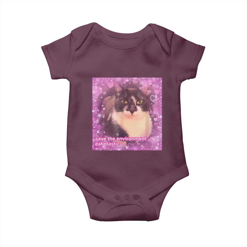 Funny Save The Environment Eat Plastic Baby Onesie Cat Meme
