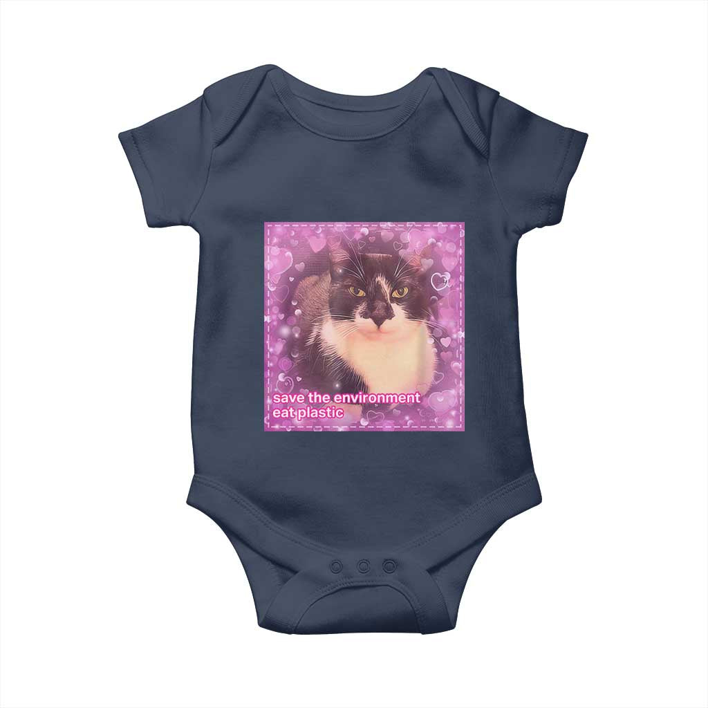 Funny Save The Environment Eat Plastic Baby Onesie Cat Meme