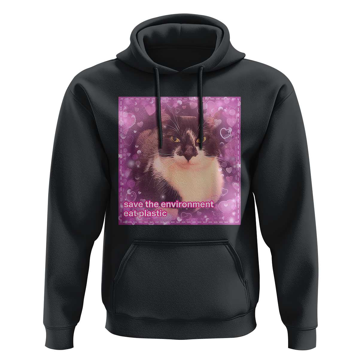 Funny Save The Environment Eat Plastic Hoodie Cat Meme