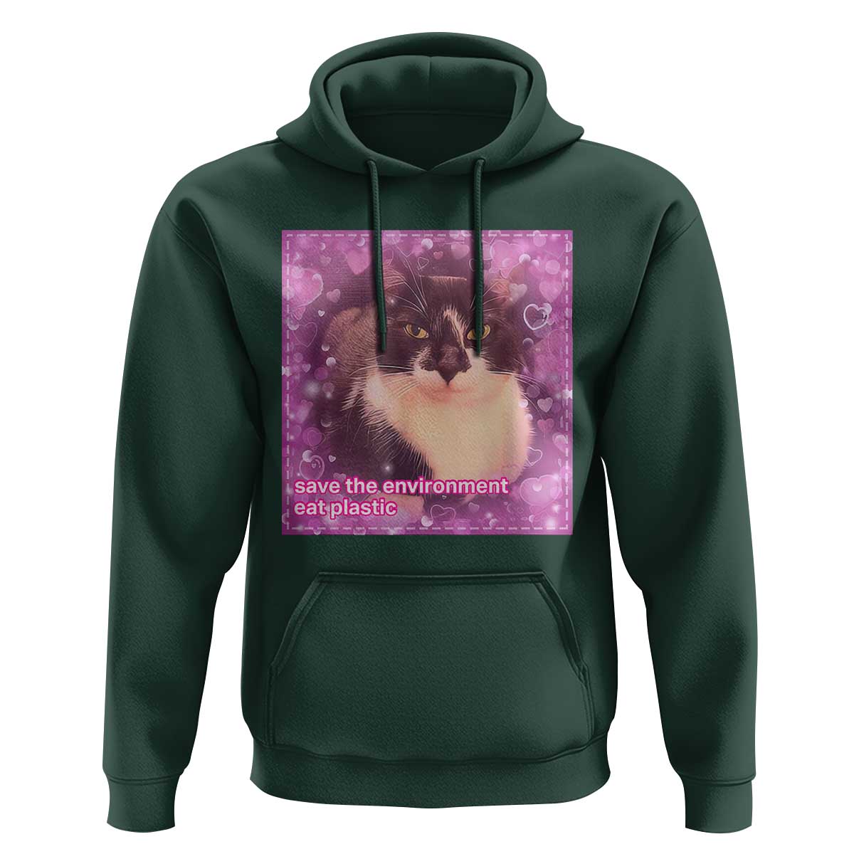 Funny Save The Environment Eat Plastic Hoodie Cat Meme