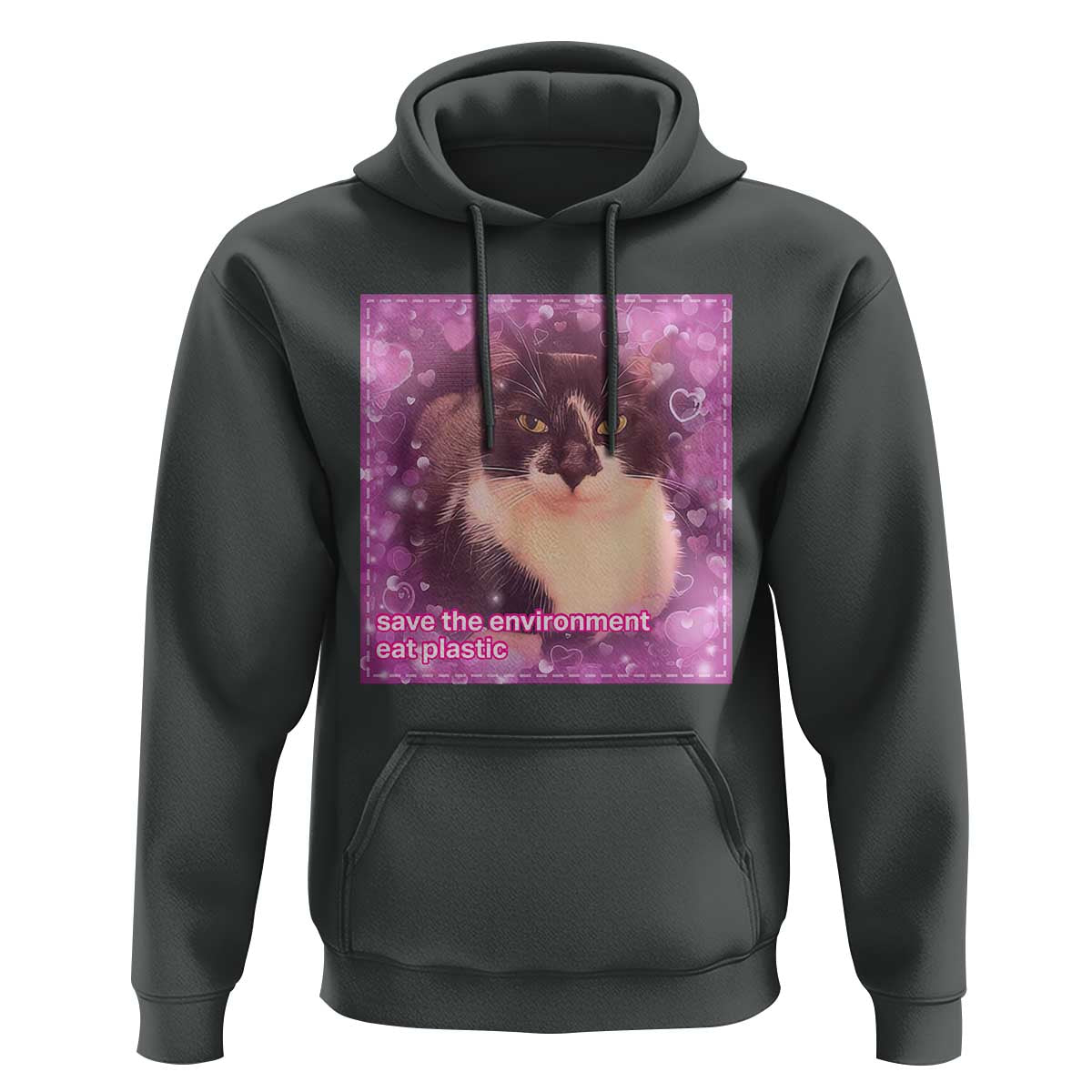 Funny Save The Environment Eat Plastic Hoodie Cat Meme