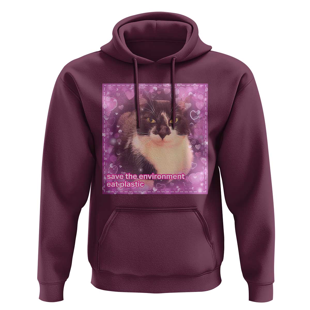 Funny Save The Environment Eat Plastic Hoodie Cat Meme