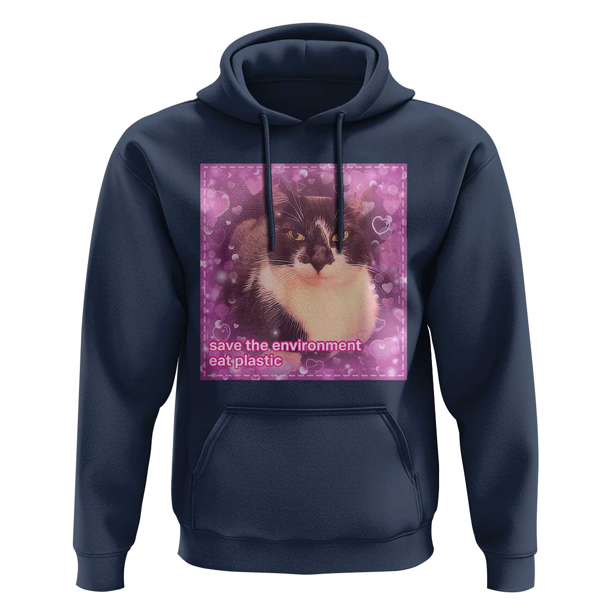 Funny Save The Environment Eat Plastic Hoodie Cat Meme