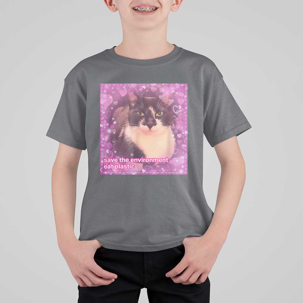 Funny Save The Environment Eat Plastic T Shirt For Kid Cat Meme