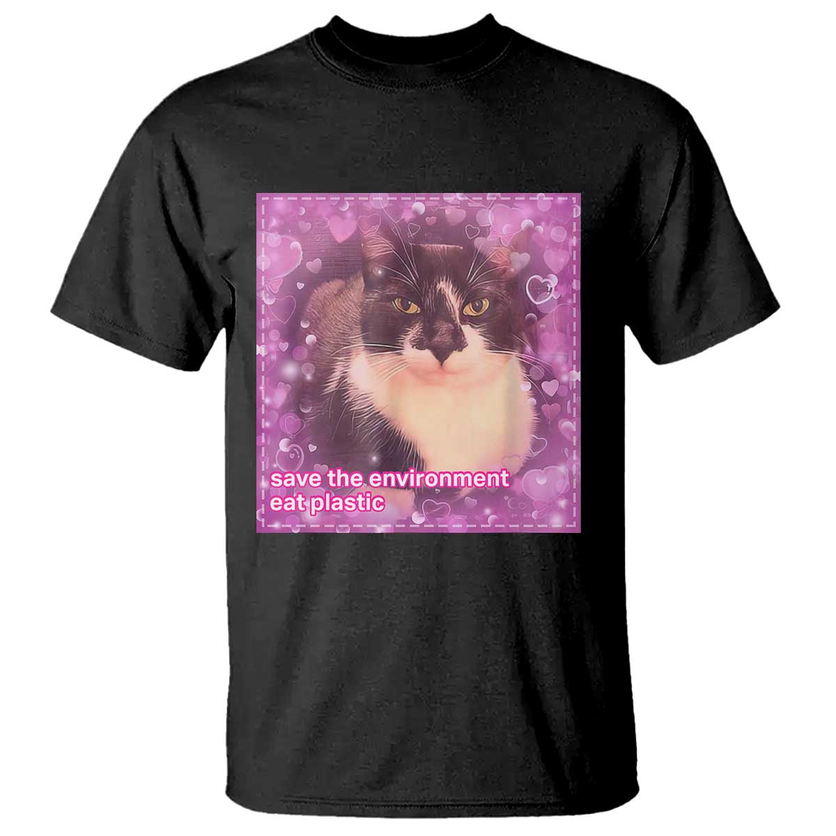 Funny Save The Environment Eat Plastic T Shirt Cat Meme