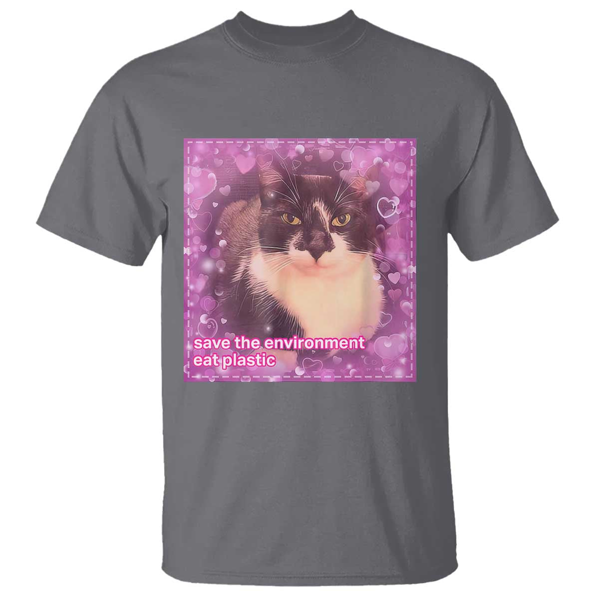 Funny Save The Environment Eat Plastic T Shirt Cat Meme