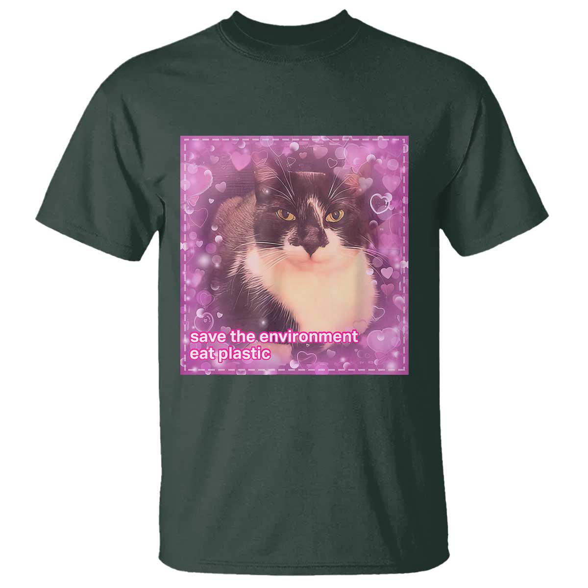 Funny Save The Environment Eat Plastic T Shirt Cat Meme