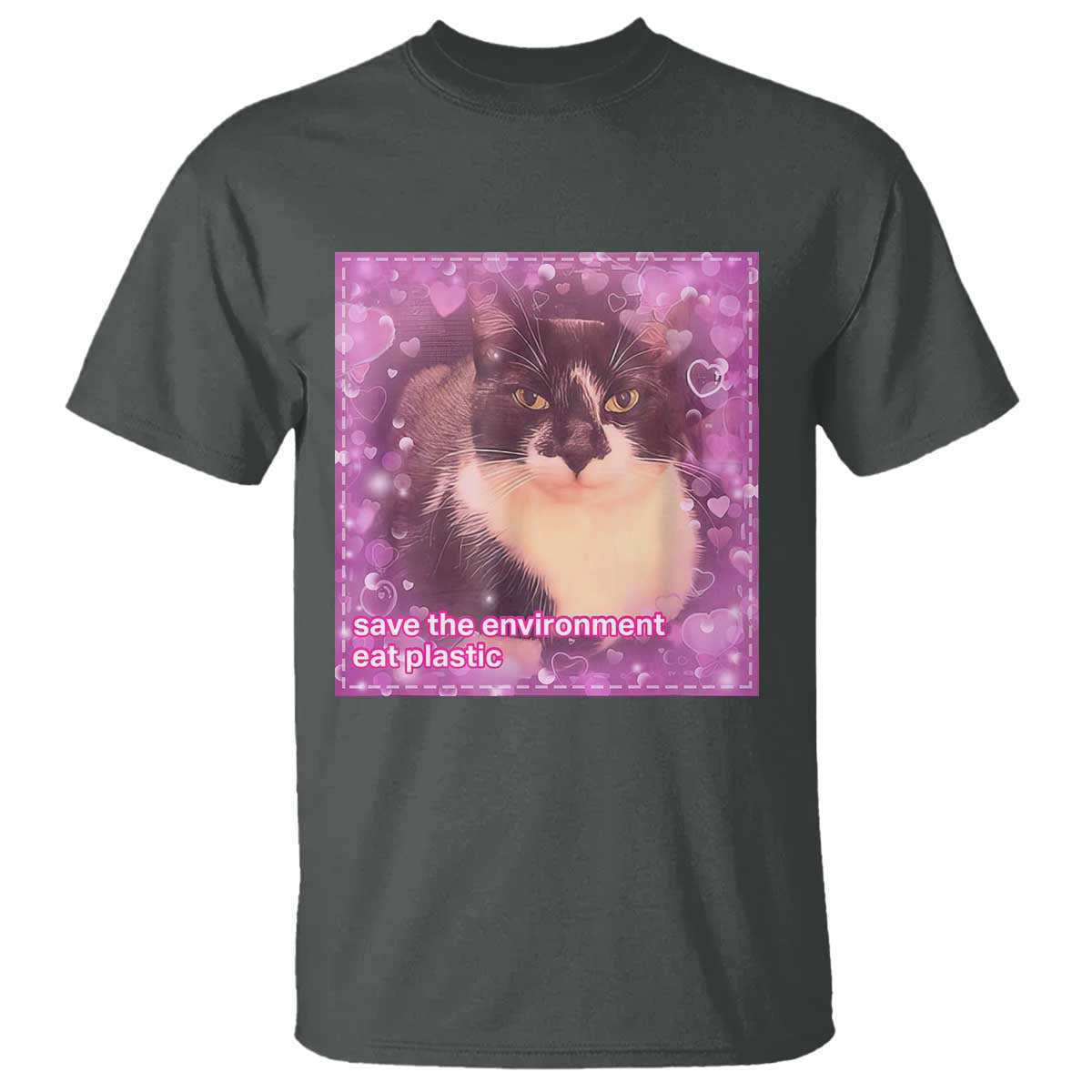 Funny Save The Environment Eat Plastic T Shirt Cat Meme