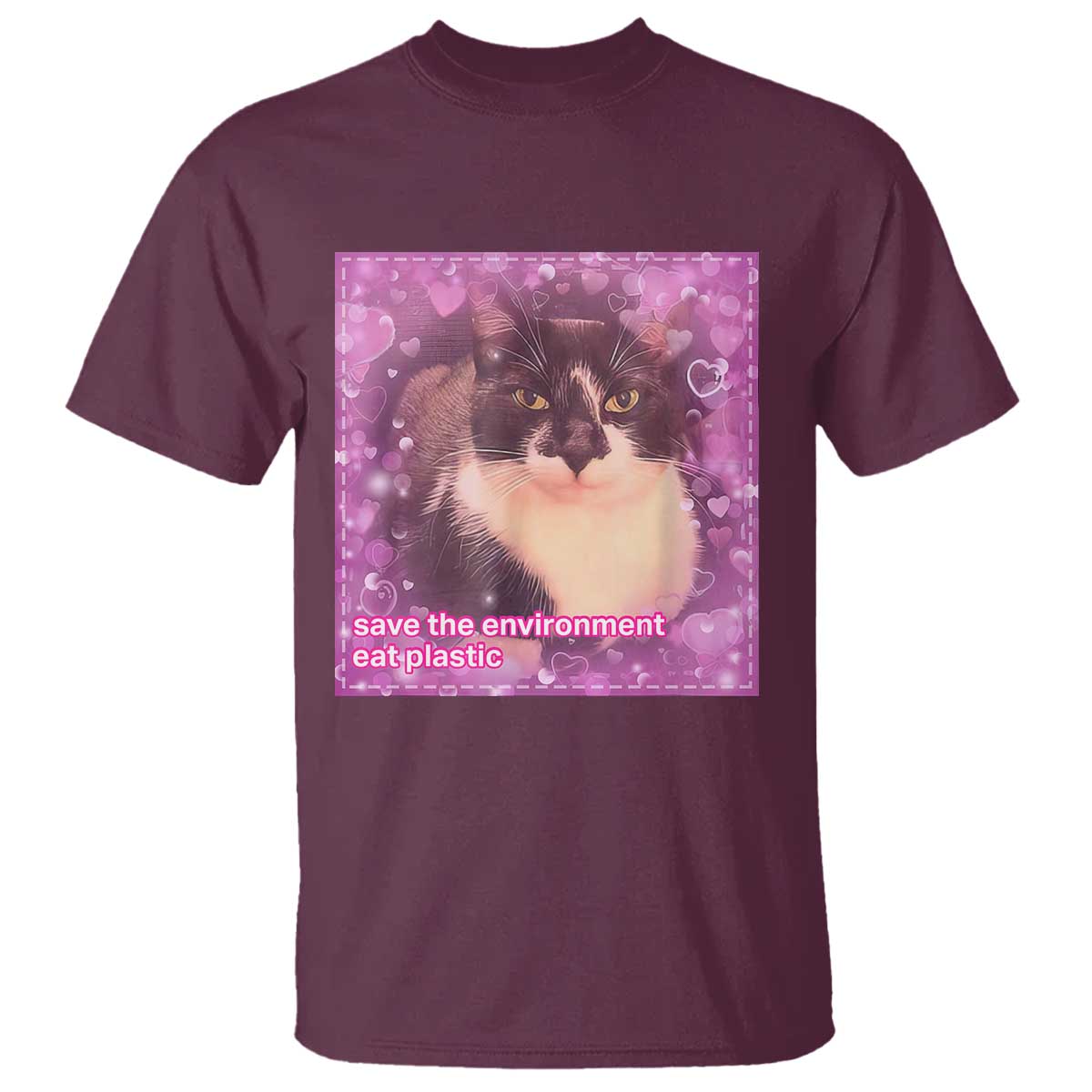 Funny Save The Environment Eat Plastic T Shirt Cat Meme