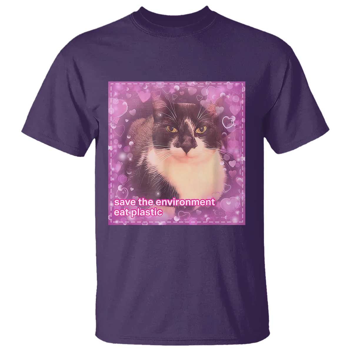 Funny Save The Environment Eat Plastic T Shirt Cat Meme
