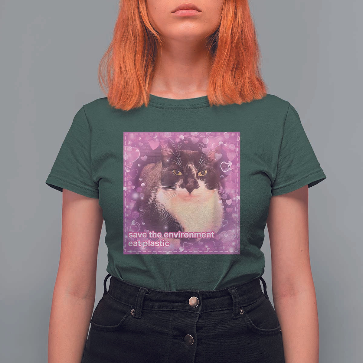 Funny Save The Environment Eat Plastic T Shirt For Women Cat Meme