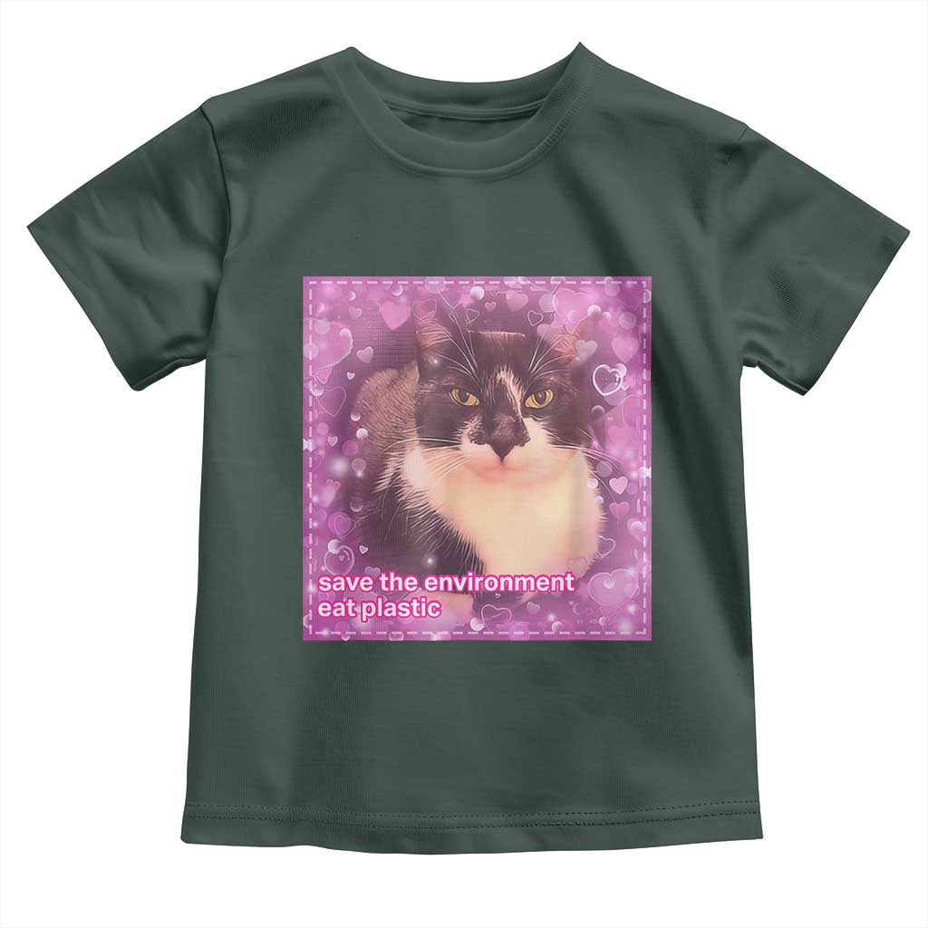 Funny Save The Environment Eat Plastic Toddler T Shirt Cat Meme