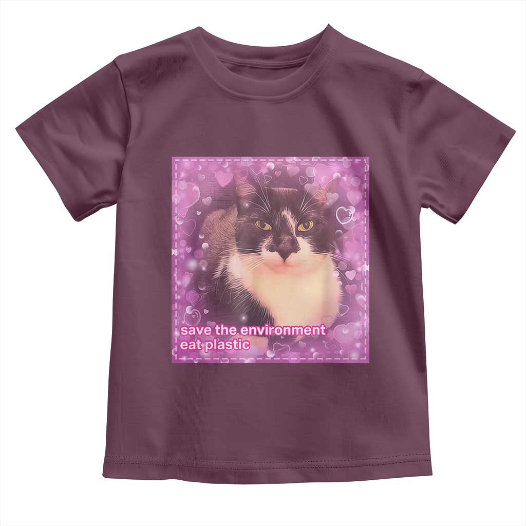 Funny Save The Environment Eat Plastic Toddler T Shirt Cat Meme