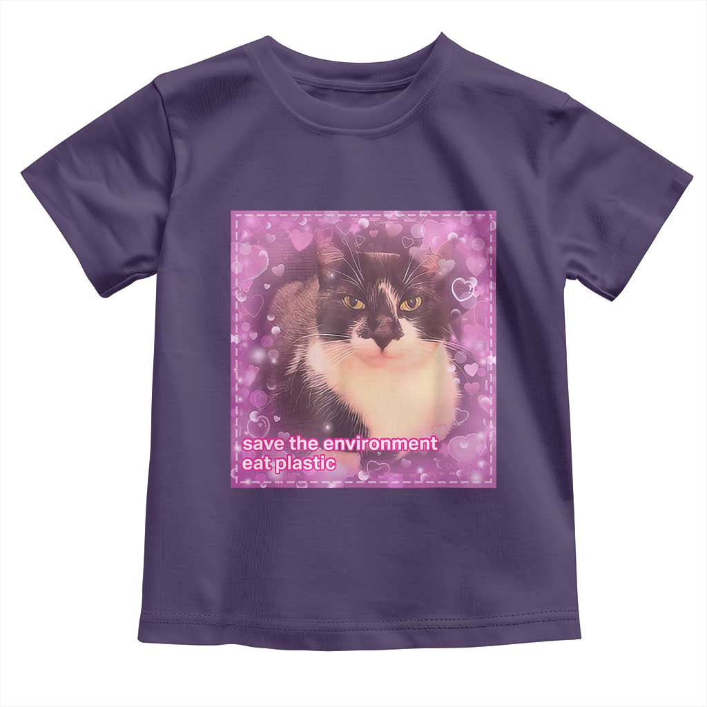 Funny Save The Environment Eat Plastic Toddler T Shirt Cat Meme