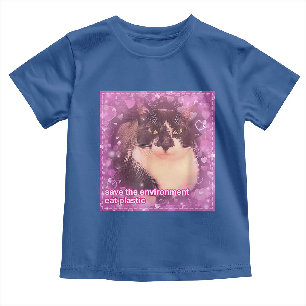 Funny Save The Environment Eat Plastic Toddler T Shirt Cat Meme