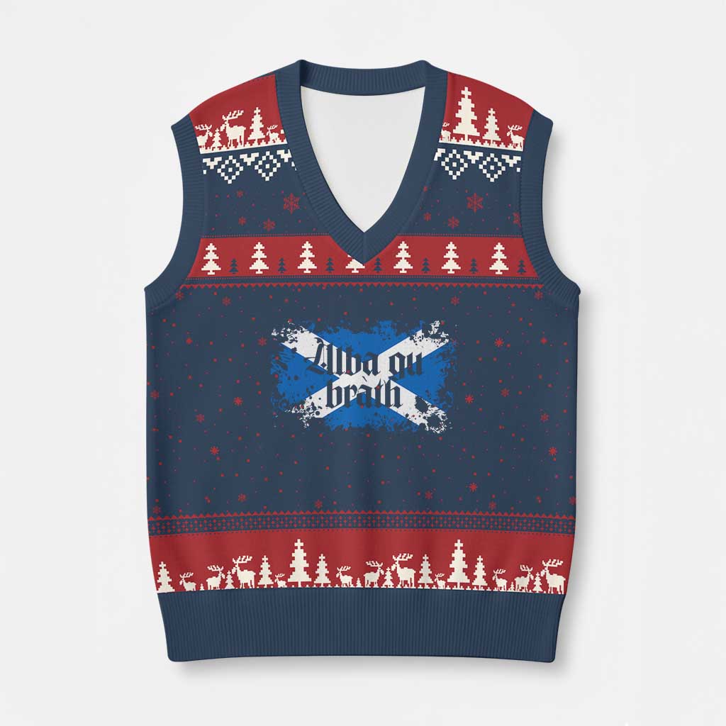 Alba Gu Brath V-Neck Knit Sweater Vest Vintage Scottish Scotland Flag Saltire - Wonder Print Shop