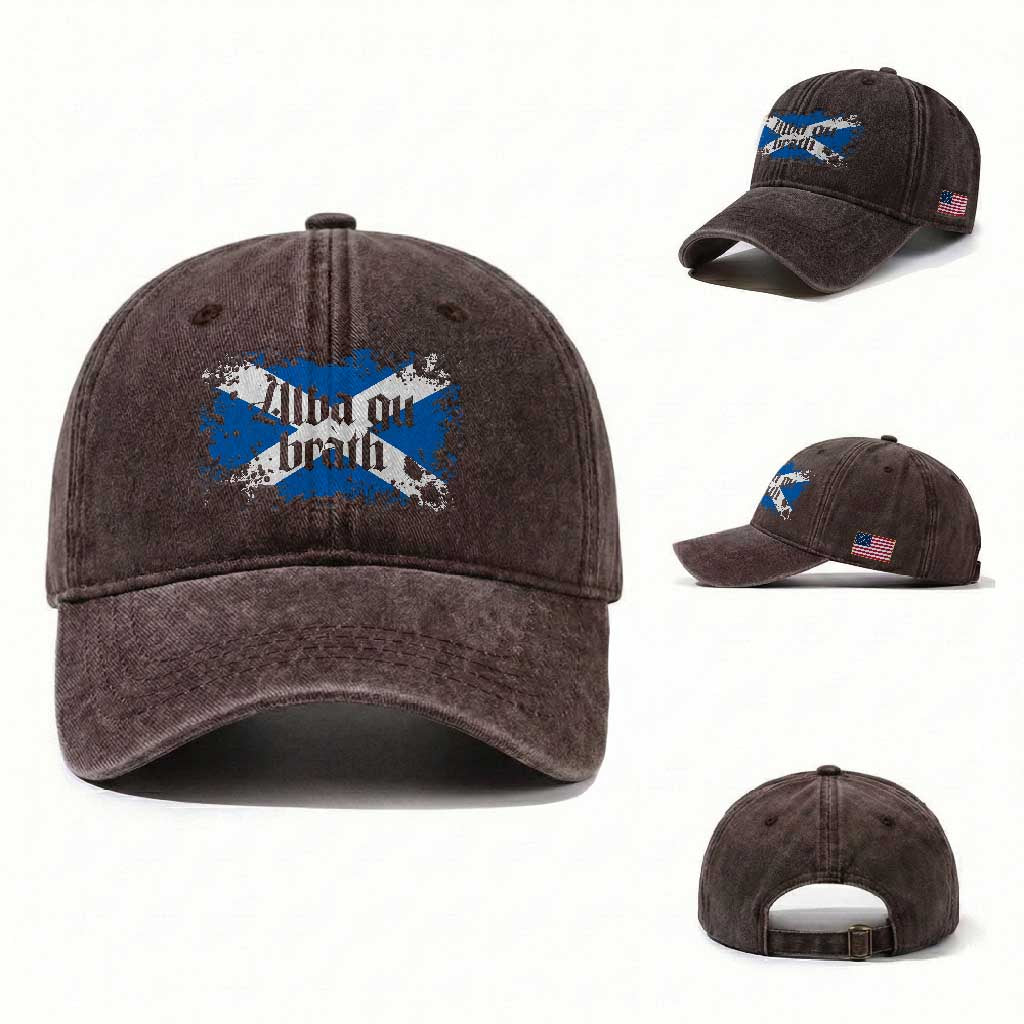 Alba Gu Brath Washed Cotton Baseball Cap Vintage Scottish Scotland Flag Saltire