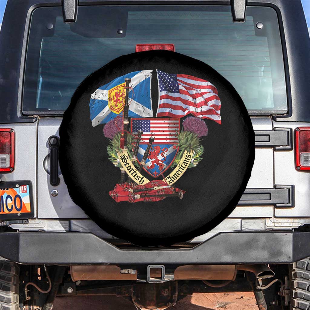Scottish American Heritage Month Spare Tire Cover Bagpipe Vintage Scottish American Flag Thistle