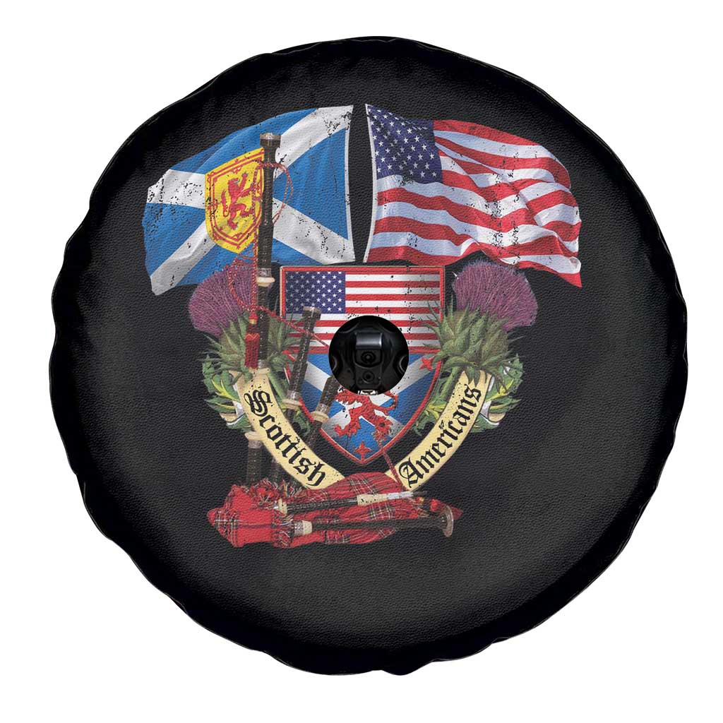 Scottish American Heritage Month Spare Tire Cover Bagpipe Vintage Scottish American Flag Thistle