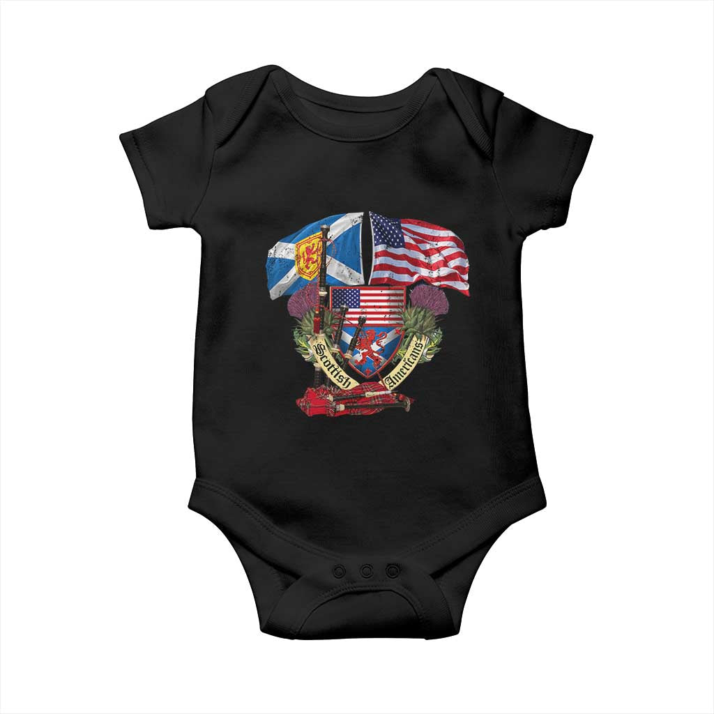 Scottish American Heritage Month Baby Onesie Bagpipe Vintage Scottish American Flag Thistle
