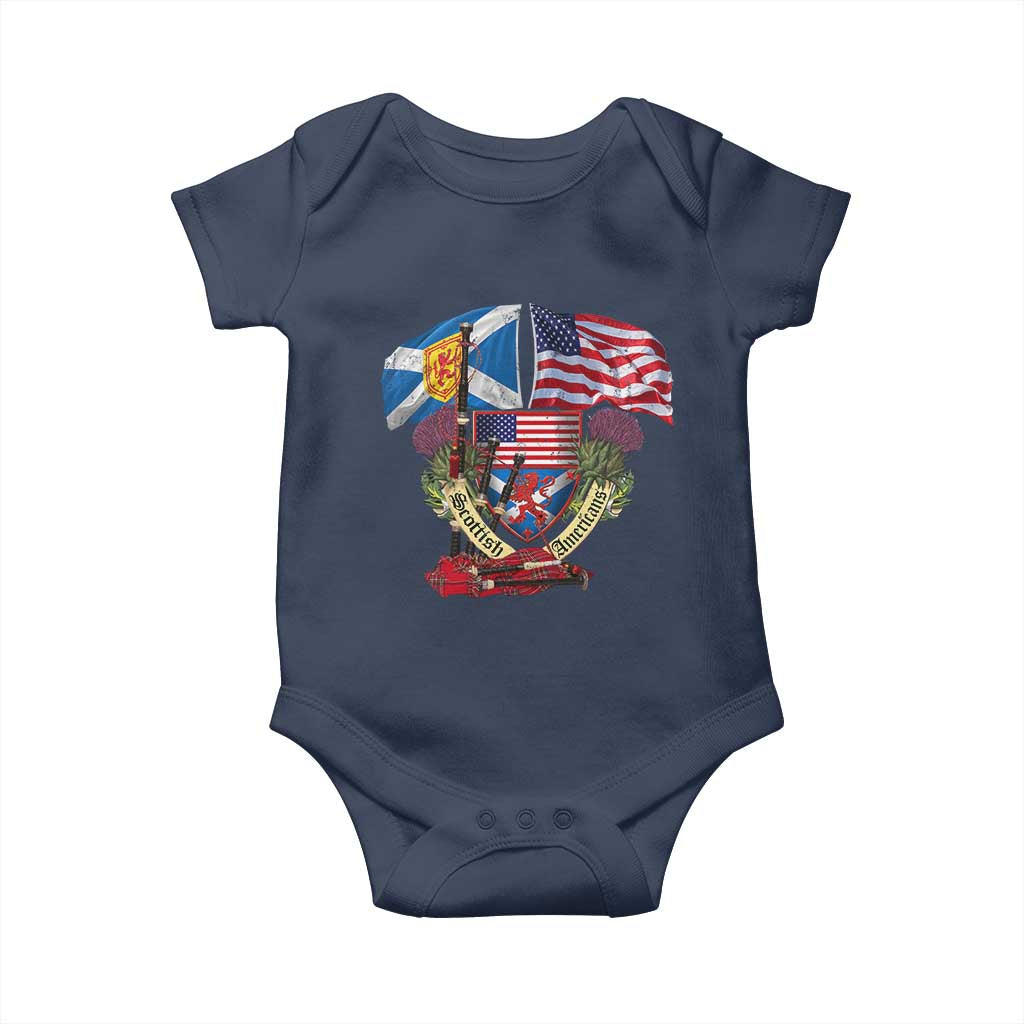 Scottish American Heritage Month Baby Onesie Bagpipe Vintage Scottish American Flag Thistle
