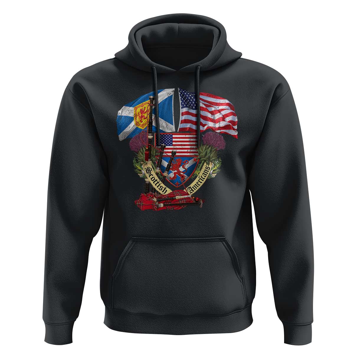 Scottish American Heritage Month Hoodie Bagpipe Vintage Scottish American Flag Thistle