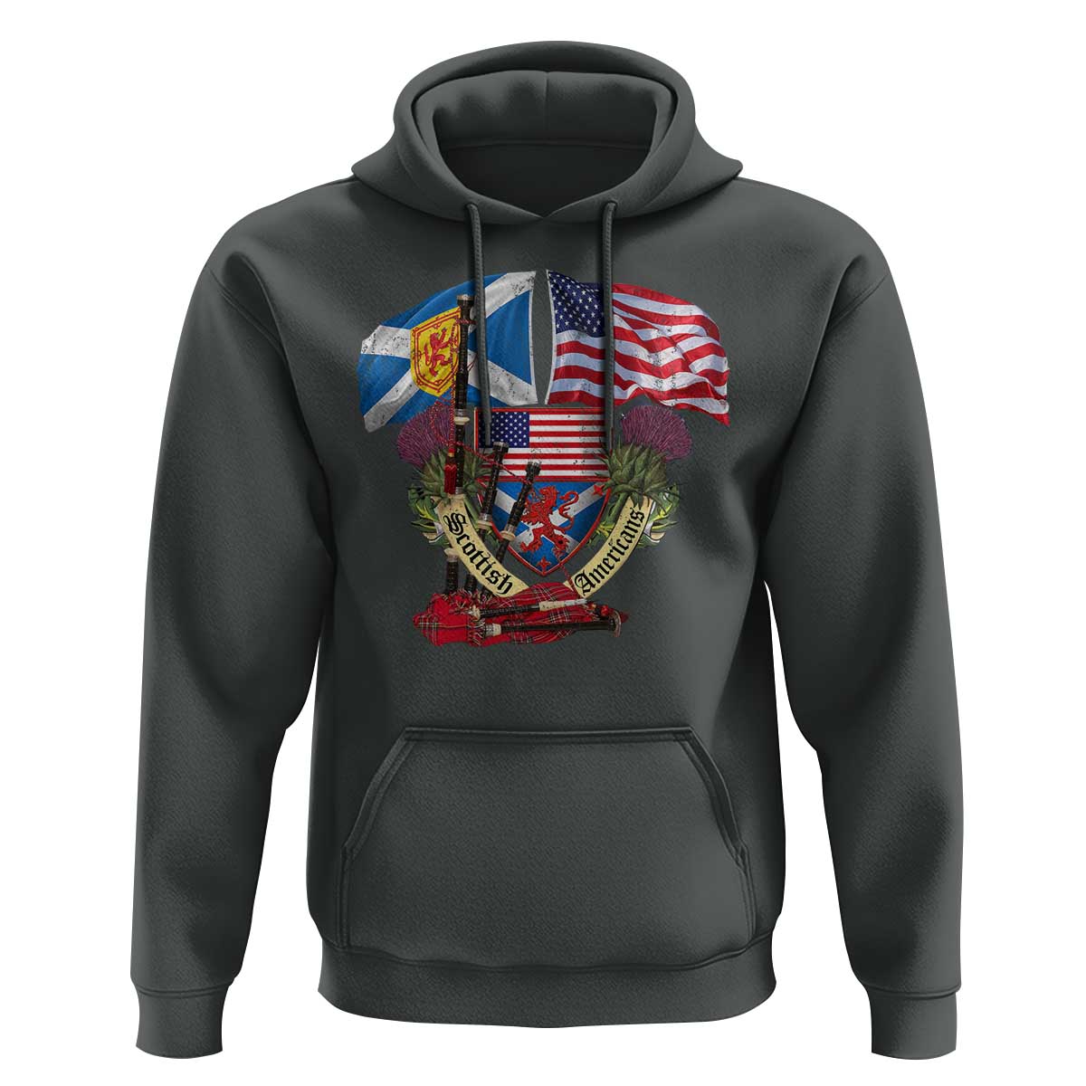 Scottish American Heritage Month Hoodie Bagpipe Vintage Scottish American Flag Thistle