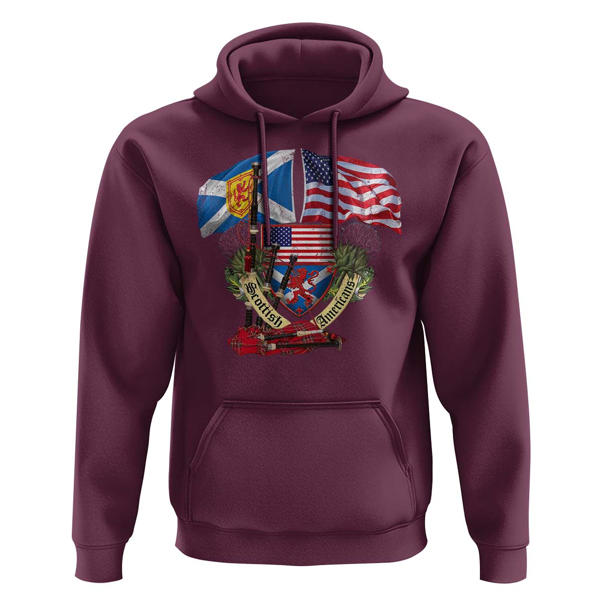 Scottish American Heritage Month Hoodie Bagpipe Vintage Scottish American Flag Thistle