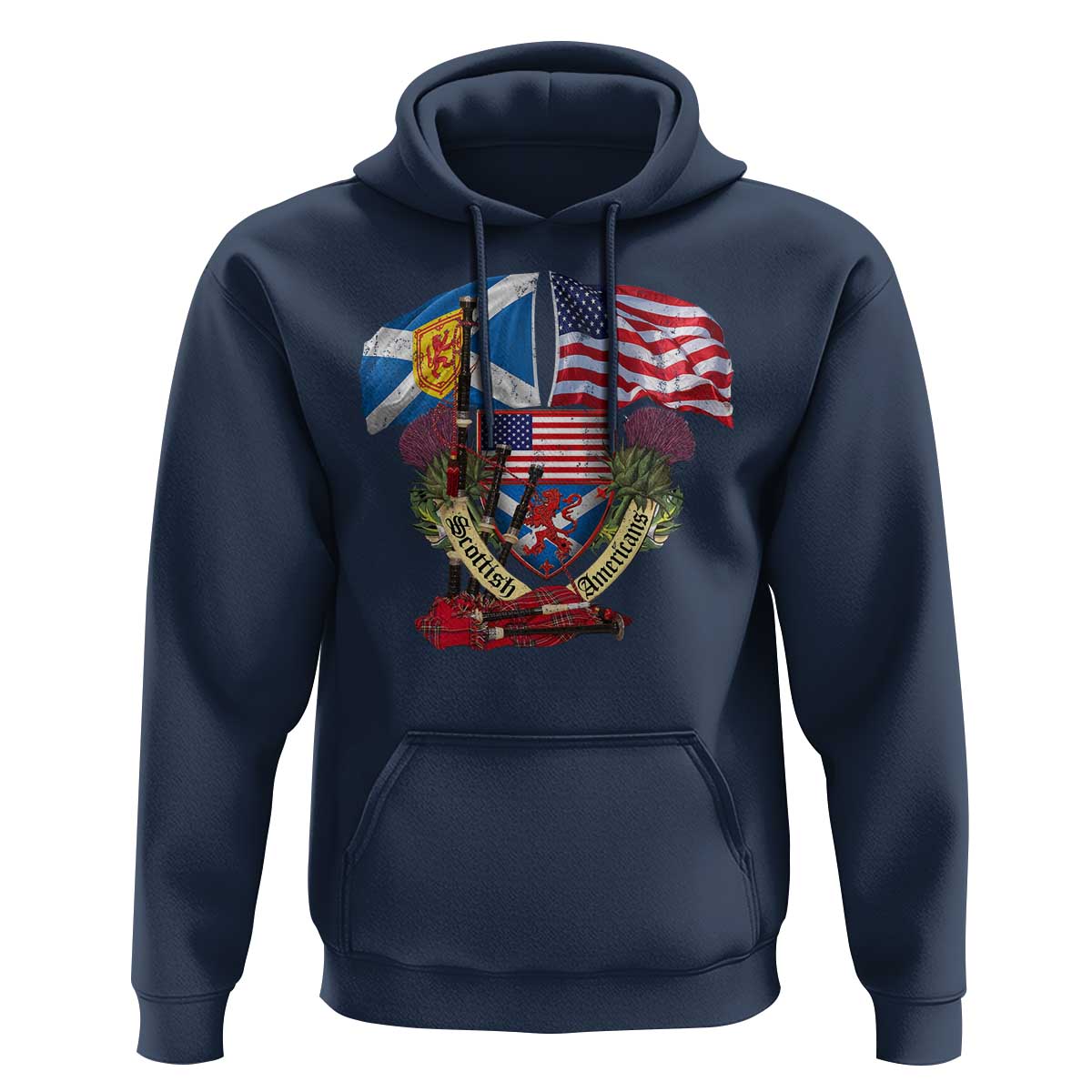 Scottish American Heritage Month Hoodie Bagpipe Vintage Scottish American Flag Thistle