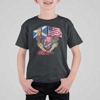 Scottish American Heritage Month T Shirt For Kid Bagpipe Vintage Scottish American Flag Thistle