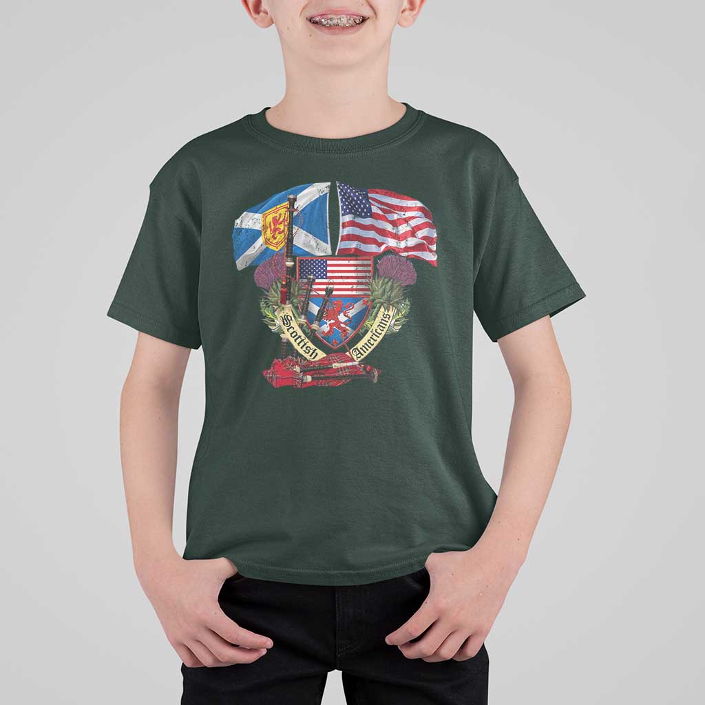 Scottish American Heritage Month T Shirt For Kid Bagpipe Vintage Scottish American Flag Thistle