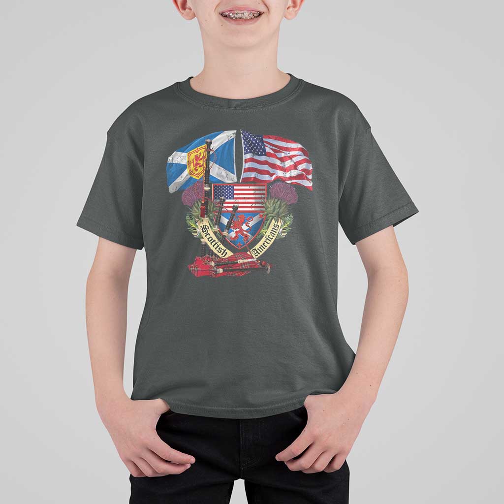 Scottish American Heritage Month T Shirt For Kid Bagpipe Vintage Scottish American Flag Thistle
