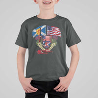 Scottish American Heritage Month T Shirt For Kid Bagpipe Vintage Scottish American Flag Thistle