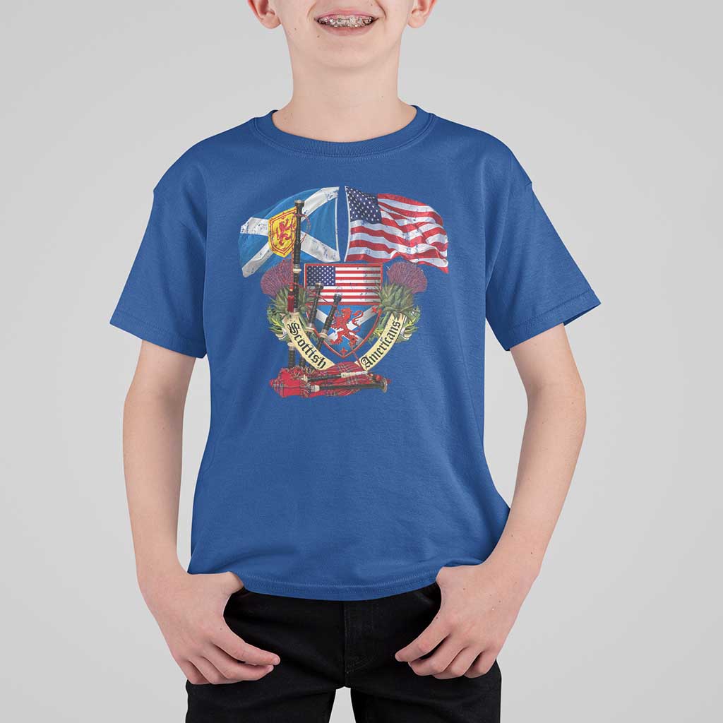 Scottish American Heritage Month T Shirt For Kid Bagpipe Vintage Scottish American Flag Thistle