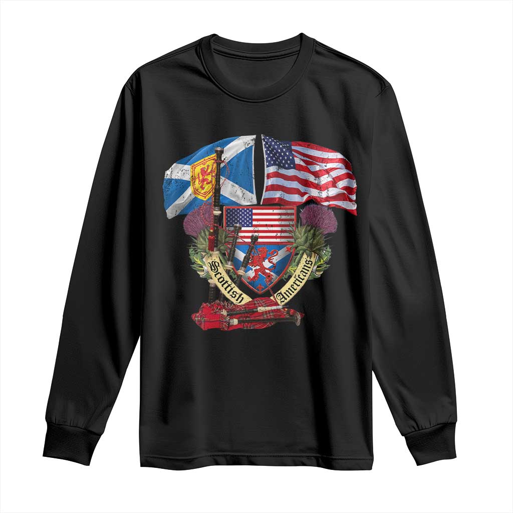 Scottish American Heritage Month Long Sleeve Shirt Bagpipe Vintage Scottish American Flag Thistle