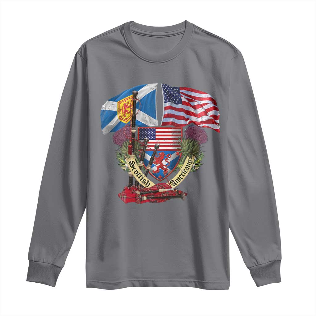 Scottish American Heritage Month Long Sleeve Shirt Bagpipe Vintage Scottish American Flag Thistle