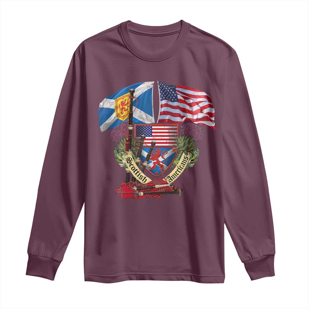 Scottish American Heritage Month Long Sleeve Shirt Bagpipe Vintage Scottish American Flag Thistle
