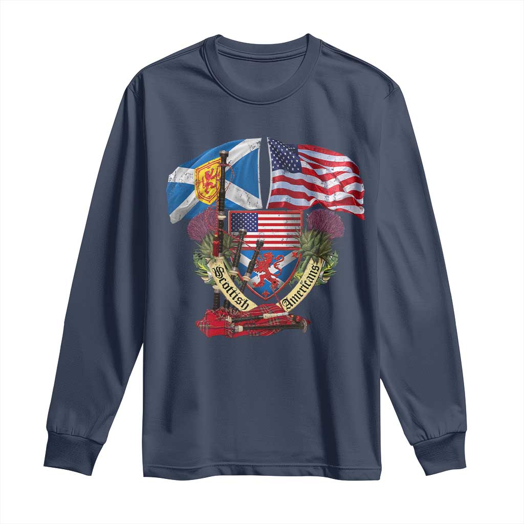 Scottish American Heritage Month Long Sleeve Shirt Bagpipe Vintage Scottish American Flag Thistle