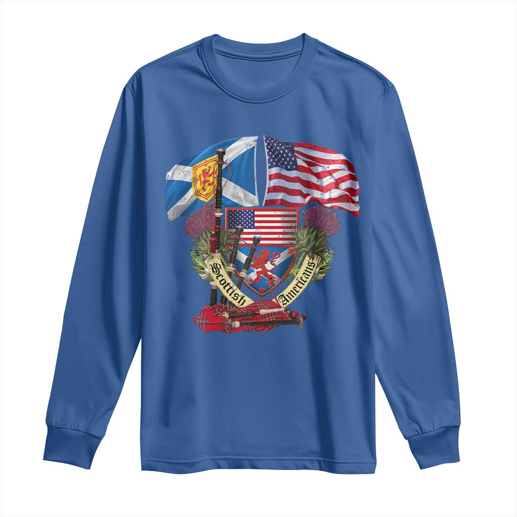 Scottish American Heritage Month Long Sleeve Shirt Bagpipe Vintage Scottish American Flag Thistle