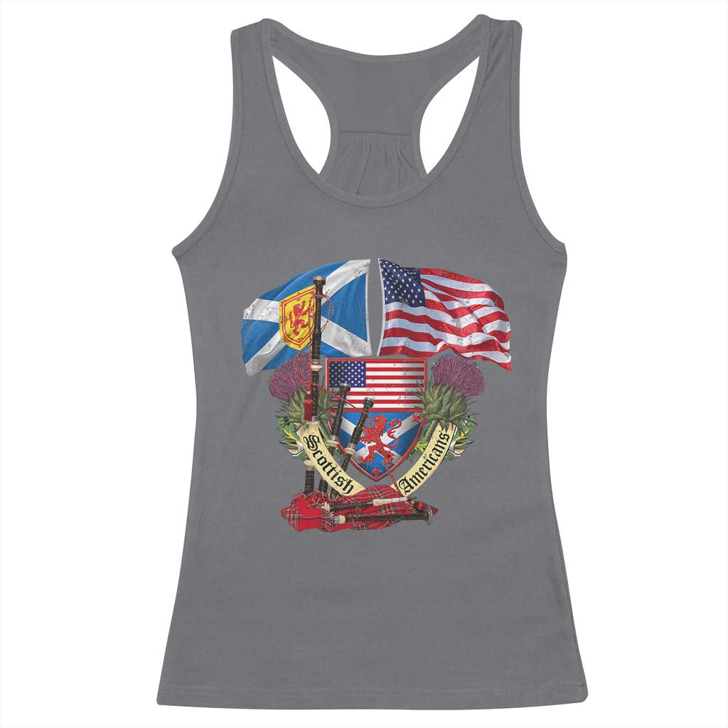 Scottish American Heritage Month Racerback Tank Top Bagpipe Vintage Scottish American Flag Thistle