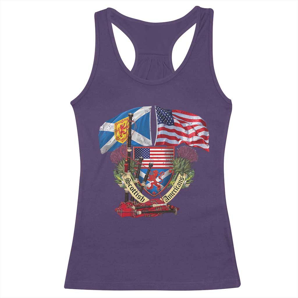 Scottish American Heritage Month Racerback Tank Top Bagpipe Vintage Scottish American Flag Thistle