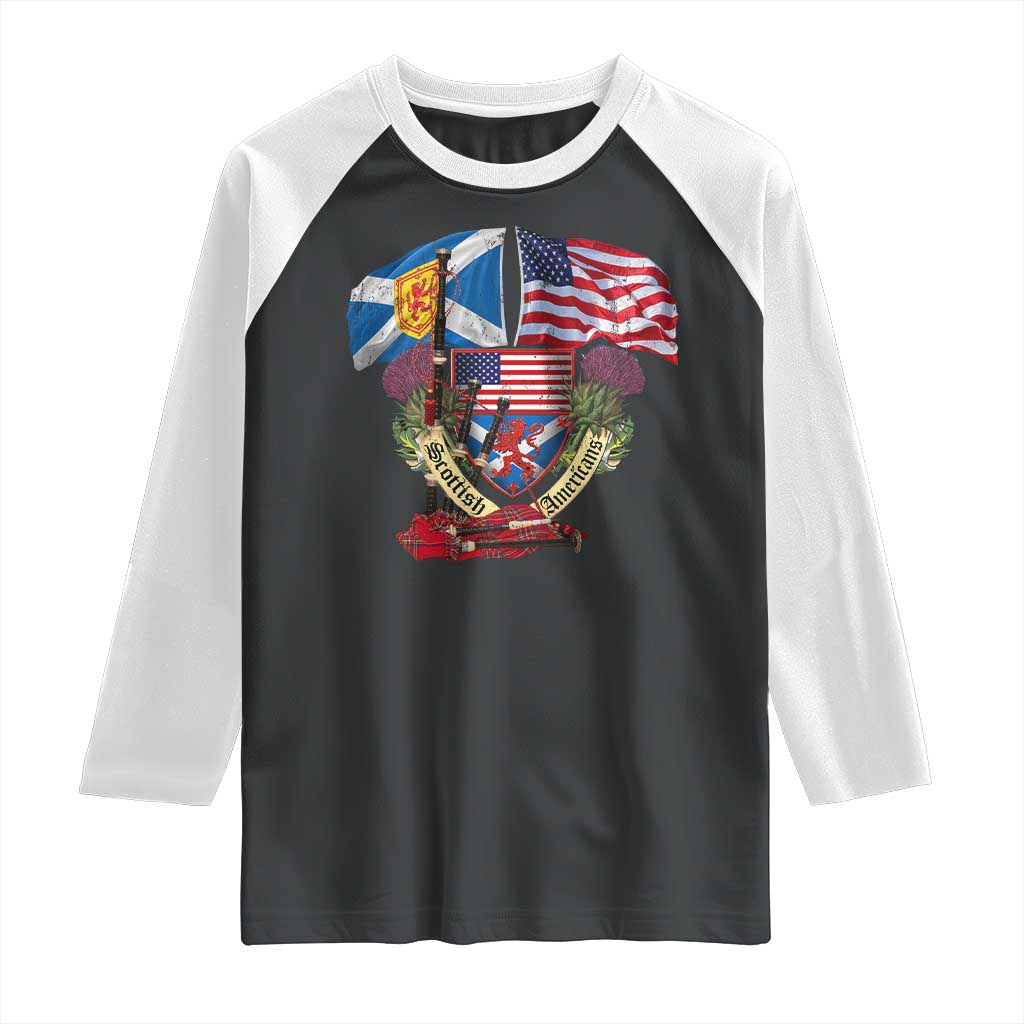 Scottish American Heritage Month Raglan Shirt Bagpipe Vintage Scottish American Flag Thistle