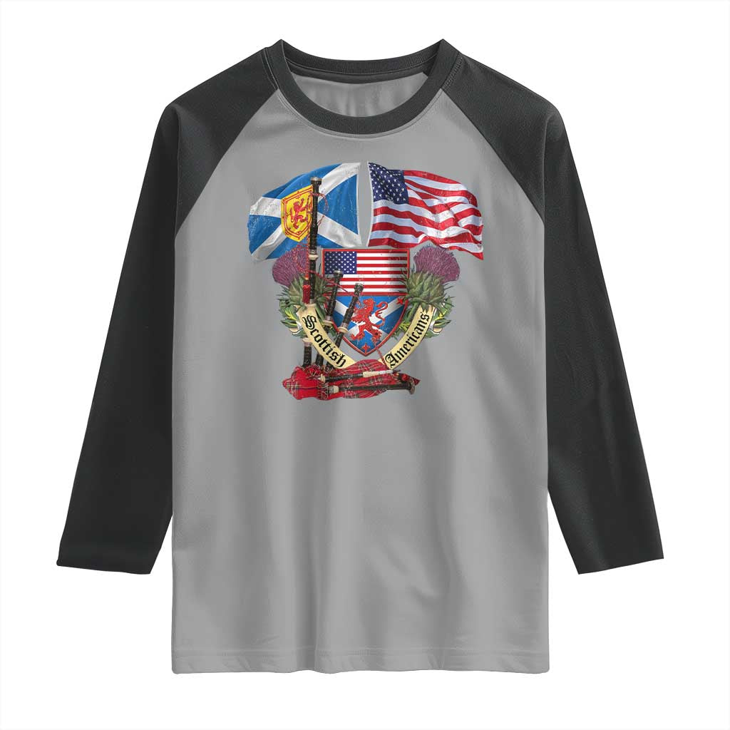 Scottish American Heritage Month Raglan Shirt Bagpipe Vintage Scottish American Flag Thistle
