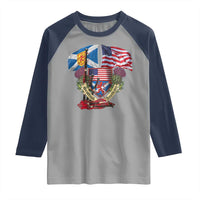 Scottish American Heritage Month Raglan Shirt Bagpipe Vintage Scottish American Flag Thistle